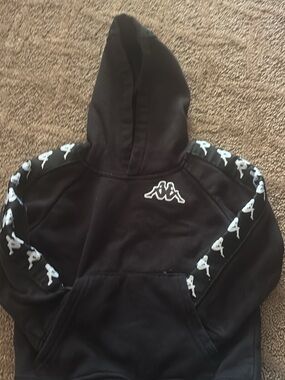 Kappa Black Kids Hooded Sweatshirt with White Logo Tape